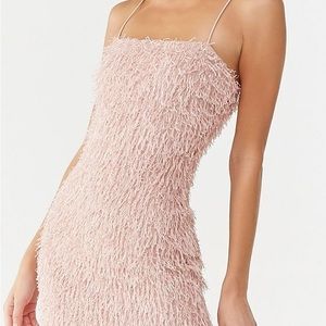 PINK DRESS M TASSEL FRINGE FLUFFY SPARKLE